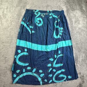 Handmade Boho Tropical Midi Skirt 2XL Navy Turquoise Abstract Print Elastic